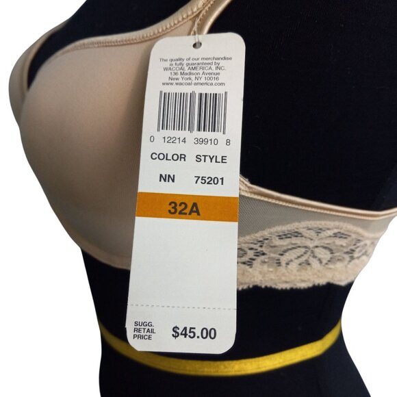 Wacoal 32A Petite Bra Underwire Beige Lace Accent Adjustable Straps New - Picture 5 of 8